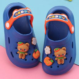 Oh! Pair Clogs with Back Strap Closure & Bear Applique - Blue-picture-13