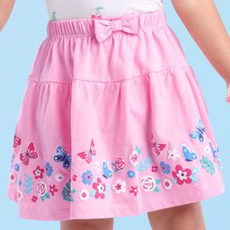 Babyhug Single Jersey Knit Knee Length Skirt Floral Print with Bow Applique - Pink-image-44