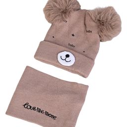 Kid-O-World Animal & Pom Pom Detailed Beanie Winter Cap And Neck Warmer Set - Brown-image-38