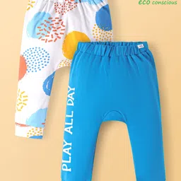 Babyoye 100% Cotton Knit Full Length With Eco Jiva Finish Diaper Leggings with Text Print Pack of 2 - White & Blue-picture-22