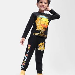 Babyhug Disney Single Jersey Knit Full Sleeves T-Shirt & Lounge Pant Set With Lion King Graphics - Black-picture-4