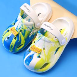 Babyoye Clogs with Back Strap Closure & Drew Applique - White & Blue-23