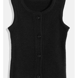 RVK Sleeveless Solid Cardigan - Black-image-5