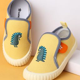Cute Walk by Babyhug Velcro Closure Casual Shoes with Dino Embroidery - Yellow-picture-14