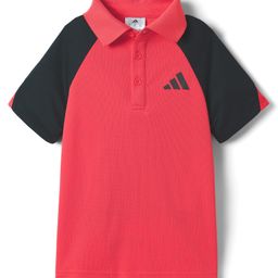 Adidas Kids Cotton Knit Half Raglan Sleeves Solid Color Polo T-Shirt - Red-image-95