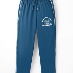 Taeko Single Jersey Knit Full Length Track Pants With Text Print - Blue-image-61