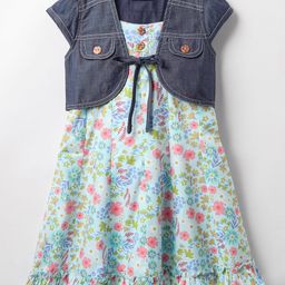 Enfance Core Cotton Floral Printed Dress With Cap Sleeves Jacket - Sea Green-image-7