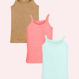 Kiddopanti Cotton Pack Of 3 Sleeveless Solid Camisoles - Green Pink & Brown-picture-10