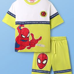 Pine Kids Marvel Terry Knit Half Drop Shoulder Sleeves Cut & Sew Oversized T-Shirt & Shorts Set With Spider-Man Graphics - Multicolor-image-15