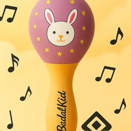 Badal Kidz Wooden Hand Rattle Toy for Babies - Bunny Print | Natural & Safe Musical Toy (0M+) - Purple-picture-29