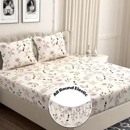 VAS COLLECTIONS Off White Printed Microfiber 210 TC Queen Bedsheet Set- 1.82 m x 1.98 m-picture-32