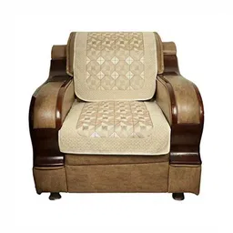 MONKDECOR Beige Printed Velvet Sofa Cover-12