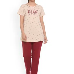 WOOL 4U Women Graphic Printed T-shirt & Pyjamas Night Suits-image-80