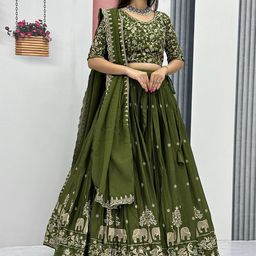 BAESD Embroidered Sequinned Art Silk Semi-Stitched Lehenga & Blouse With Dupatta-picture-49