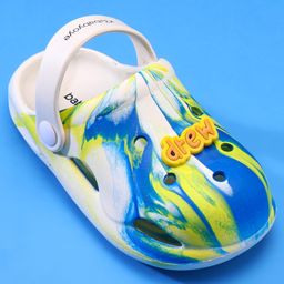 Babyoye Clogs with Back Strap Closure & Drew Applique - White & Blue image 3