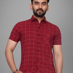 Metronaut Men Regular Fit Spread Collar Windowpane Checked Cotton Casual Shirt-image-87