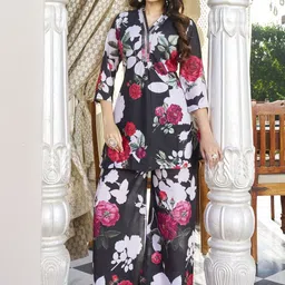 AARAAS Floral Printed V-Neck Pure Cotton Tunic & Palazzos-picture-37