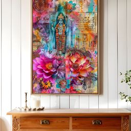 Art Street Pink & Blue Lord Vishnu Canvas Wall Art-image-72