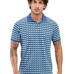 Park Avenue Blue Slim Fit Printed Polo T-Shirt-image-6