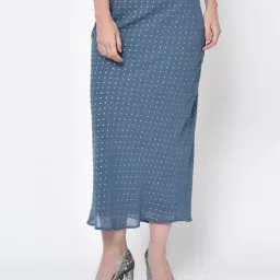 Lela Silver Dot Stone Blue Bias Skirt-image-64