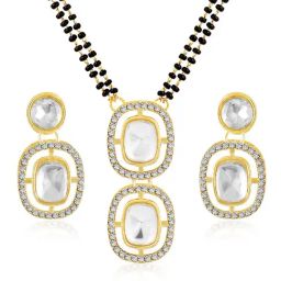 Peora Gold Plated Cubic Zirconia Crystal & Black Mangalsutra & Earrings Set-image-30