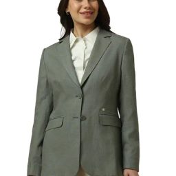 Allen Solly Green Viscose Solid Blazer-image-5