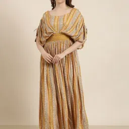 SHOWOFF Mustard Printed Maxi Dress-image-11