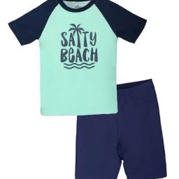 Kiddopanti Boys Aqua Green & Navy Printed T-Shirt with Shorts-2