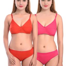 AROUSY Orange & Pink Cotton Bra Panty Set - Pack Of 2-image-73