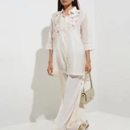Vark by Westside Off-White Floral Embellished High-Low Kurti with Inner-image-1