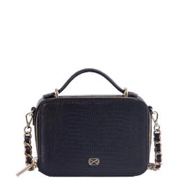 You & Vee Black Textured Medium Sling Handbag-image-68