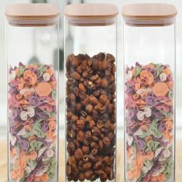 ALLO Transparent Borosilicate Glass Square Jar with Wooden Lid - Set of 3 (1000 ml)-1