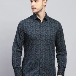 Monte Carlo Green Cotton Slim Fit Printed Shirt-image-75