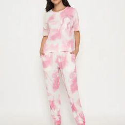 Madame M Secret Pink Cotton Regular Fit Printed Night Suit-image-64