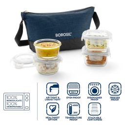 Borosil Elite Universal Round Glass Lunch Box Set of 4 (Transparent) image 4