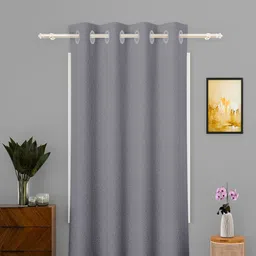 Kuber Industries Grey Self Design Eyelet Cotton Long Door Curtain-44