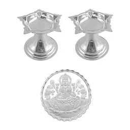 Sri Jagdamba Pearls 0.8 Silver Laxmi Coin & Diya Combo-image-34
