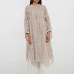 Zuba by Westside Taupe Floral Embroidered A-Line Kurta with Inner-image-57