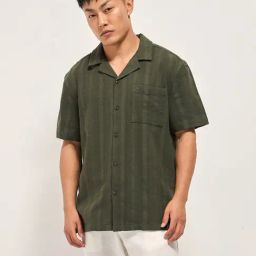 The Bear House Green Cotton Textured Shirt-image-68