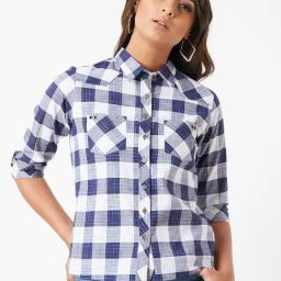 Miss Chase White & Blue Checks Shirt-image-48