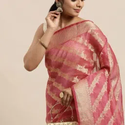 Geroo Jaipur Pink Handwoven kota doria zari booties Saree-picture-38