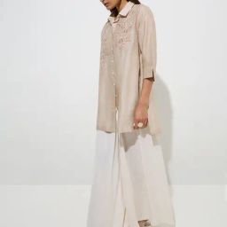 Vark by Westside Beige Floral Embellished Cotton-Blend Kurti with Inner-image-19