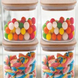 ALLO Transparent Borosilicate Glass Square Jar with Wooden Lid - Set of 4 (300 ml)-18