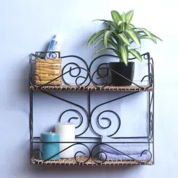 VarEesha Brown & Black Bamboo Wall Shelf - Set of 1-image-53