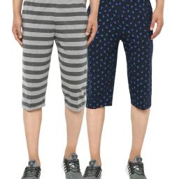 Vimal Jonney Navy & Grey Regular Fit Capris - Pack of 2-image-19