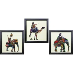 eCraftIndia Set of 3 Abstract Animals Satin Matt Textured UV Art Painting-12