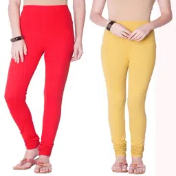 Dollar Missy Red & Mustard Cotton Leggings (Pack of 2)-picture-31