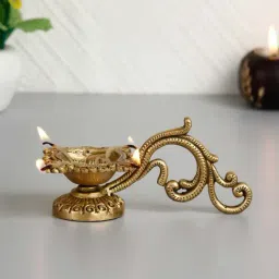 eCraftIndia Ethnic Carved Brass Diya with 4 Wicks for Pooja Room and Temple-image-46