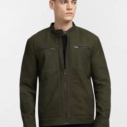 Jack & Jones Green Leather Mandarin Collar Jacket-image-10