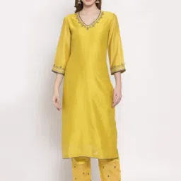 DART STUDIO Yellow Embroidered Straight Kurta-75